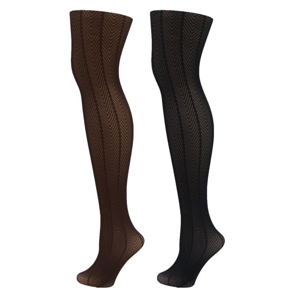 MeMoi Herringbone Light Support Opaque Textured Tights - Womens - Female, Large/X-Large, Dark Chocolate