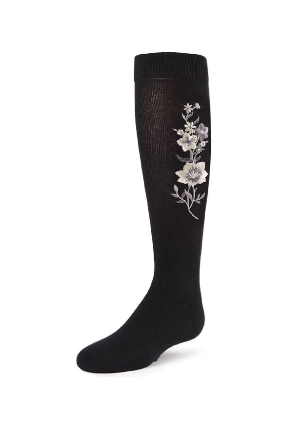 High Climbers Embroidered Floral Knee-High Socks - Girls - Female, 4, Black