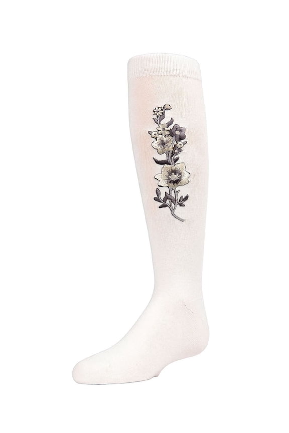 High Climbers Embroidered Floral Knee-High Socks - Girls - Female, 10, Winter White