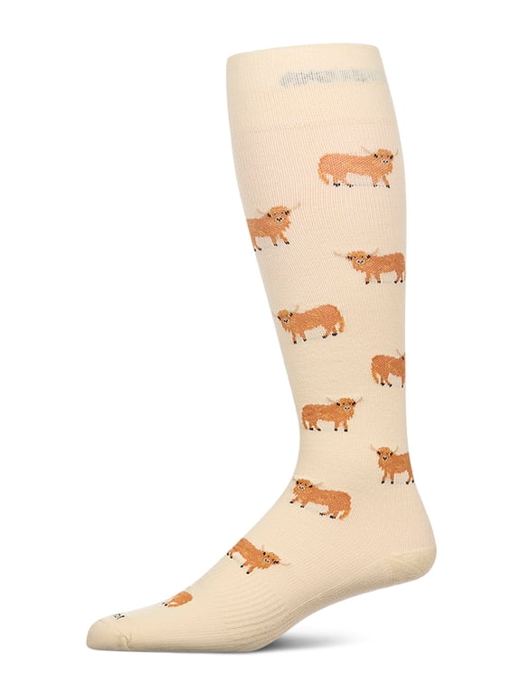 Men's "Highland Cow" Rayon-Blend Mild Compression Novelty Knee Sock, 10-13, Wax Paper