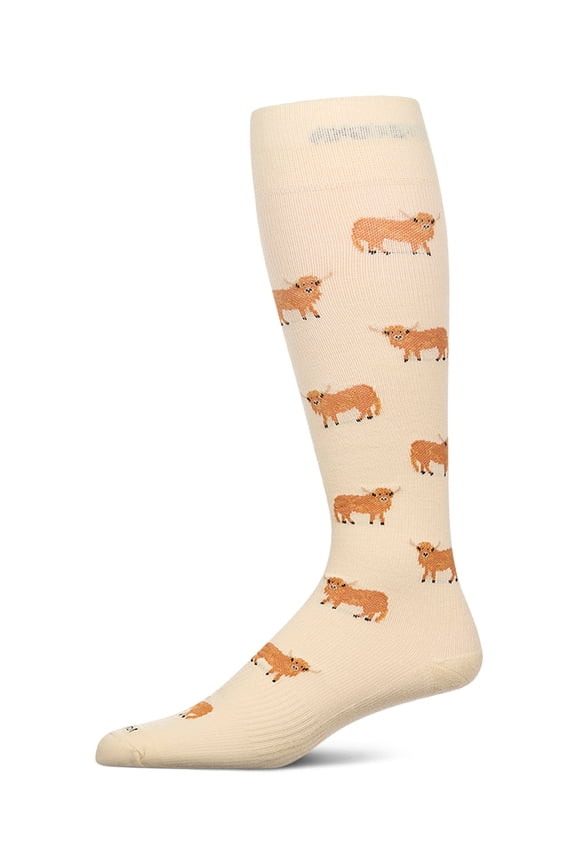 Men's "Highland Cow" Rayon-Blend Mild Compression Novelty Knee Sock, 10-13, Wax Paper