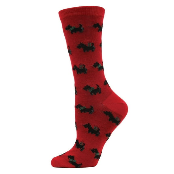 MeMoi Women's Holiday Scotties & Presents Crew Socks - Womens - Female, 9-11, Tango Red