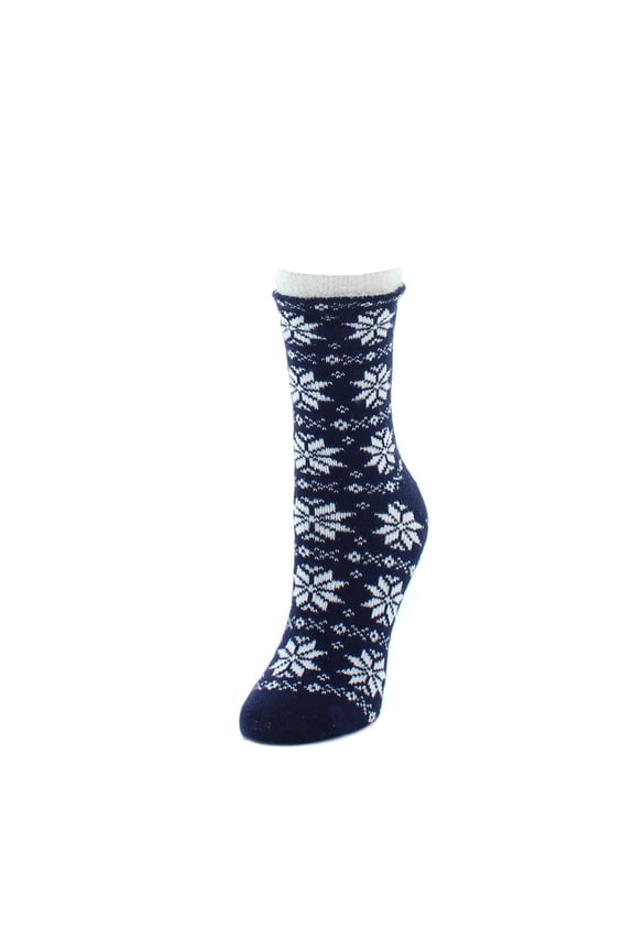 Women's Holiday Snowflake Fuzzy Lined Crew Socks - Womens - Female, One Size, Black
