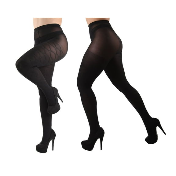 MeMoi Honey Bee/Solid Control Top Tights 2 Pack - Womens - Female, Small/Medium, Black-Black