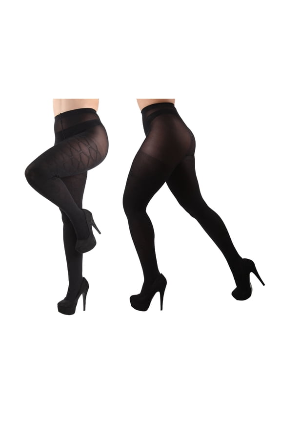 Honey Bee/Solid Control Top Tights 2 Pack - Womens - Female, Small/Medium, Black-Black