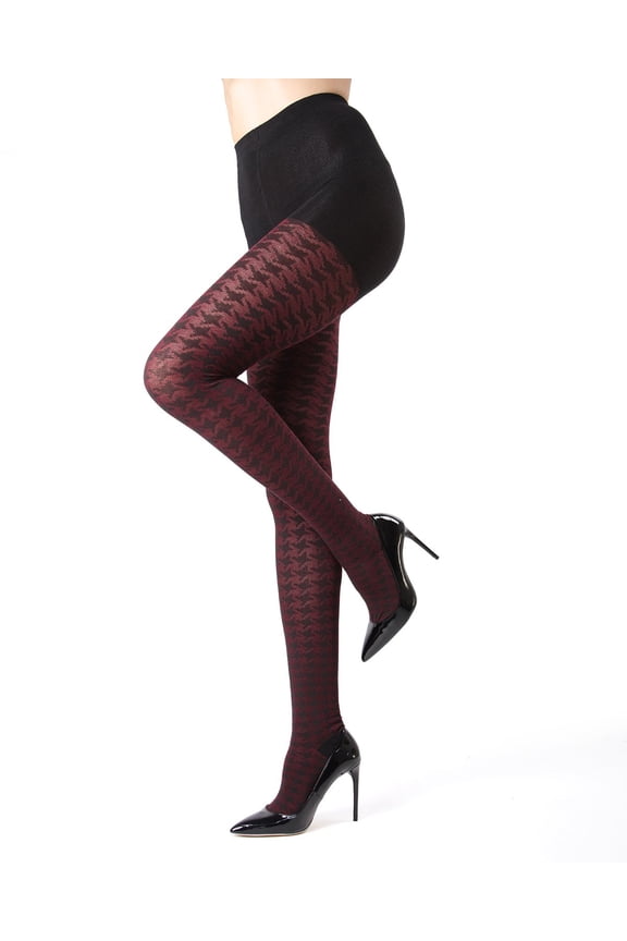 Women's Houndstooth Sweater Tights - Womens - Female, Medium/Large, Burgundy Heather
