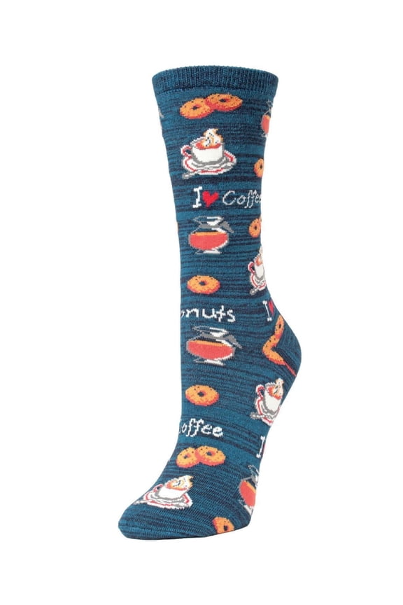I Love Coffee Bamboo Blend Crew Socks - Womens - Female, 9-11, Navy Blazer