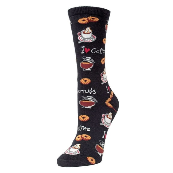 MeMoi I Love Coffee Bamboo Blend Crew Socks - Womens - Female, 9-11, Black