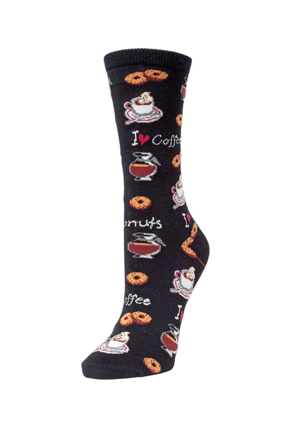 I Love Coffee Bamboo Blend Crew Socks - Womens - Female, 9-11, Black