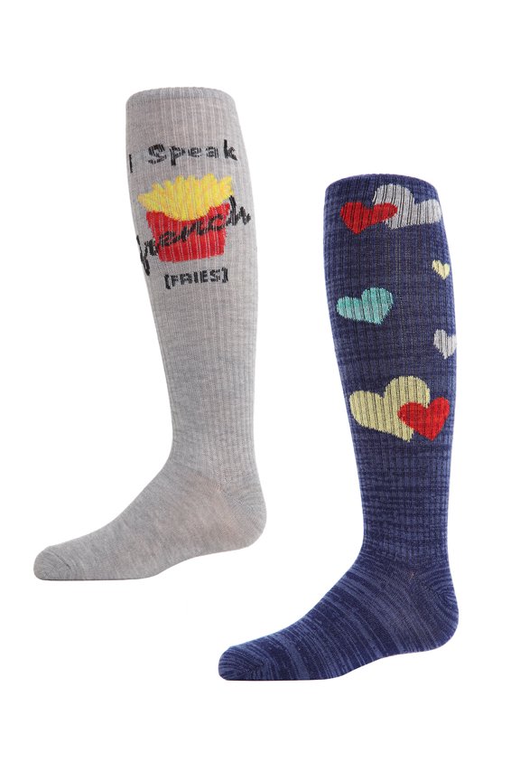 2 Pair Pack I Speak French Fries Knee High Socks - Girls - Female, 8-9, Assorted