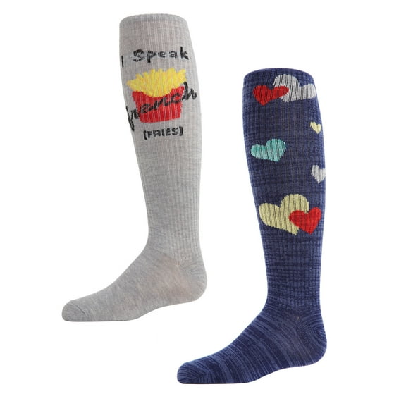 MeMoi  2 Pair Pack I Speak French Fries Knee High Socks - Girls - Female, 8-9, Assorted