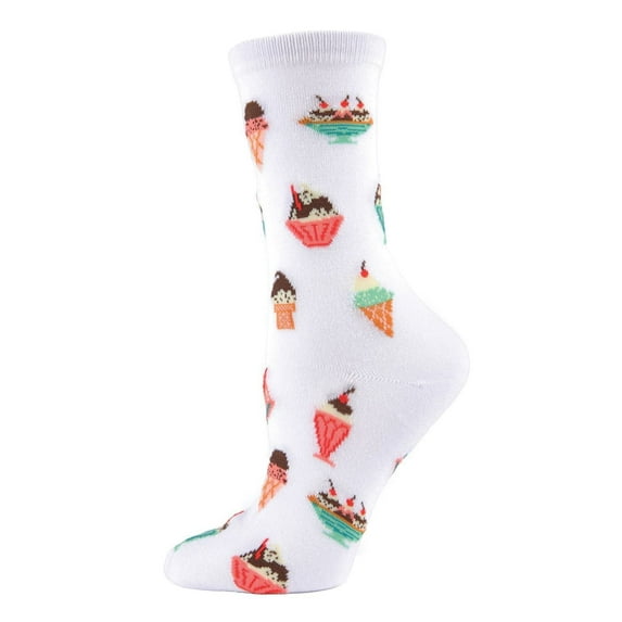 MeMoi Ice Cream Sundae Bamboo Blend Crew Novelty Socks - Womens - Female, One Size, White