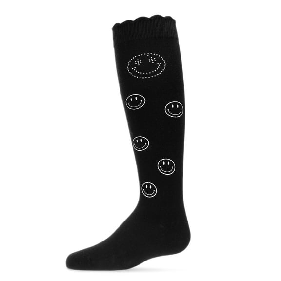 MeMoi Jeweled Smiley Face Cotton Blend Knee High Socks - Girls - Female, 6, Black