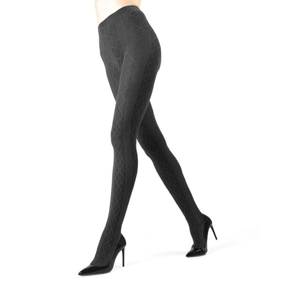 MeMoi Juneau Diamonds Cotton Blend Sweater Tights - Womens - Female (M-L, Dark Gray Heather)