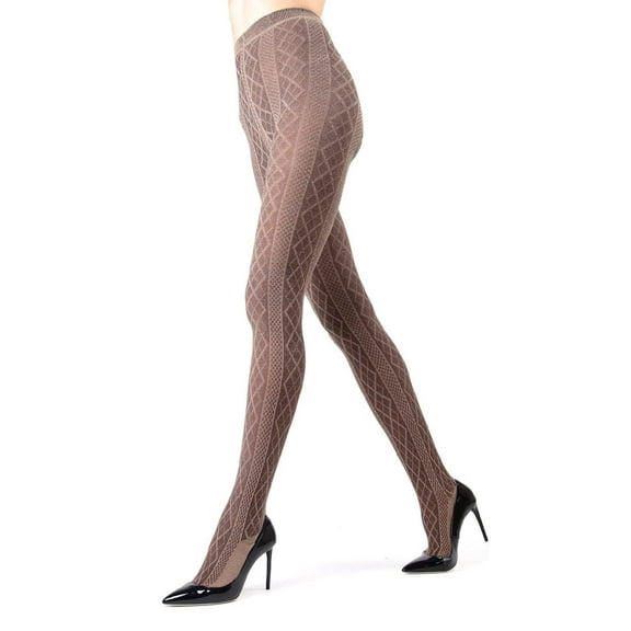 MeMoi Juneau Diamonds Cotton Blend Sweater Tights - Womens - Female, L-XL, Light Taupe Heather