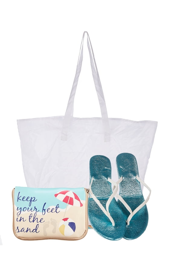 Keep Your Feet in the Sand Foldable Flats Pouch Set - Womens - Female, Medium 7-8, Blue