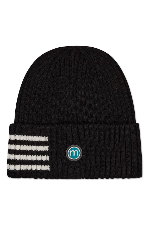Kids Cozy Side-Stripe Ribbed Rayon-Blend Knit Beanie (M, Black)