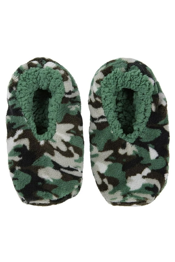 Kids' Camo Print Sherpa-Lined Non-Skid Slippers (Small, Green)