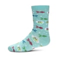 thumbnail image 1 of MeMoi Kids' Goldfish Rayon From Bamboo Crew Socks, 7-8, Aqua, 1 of 4