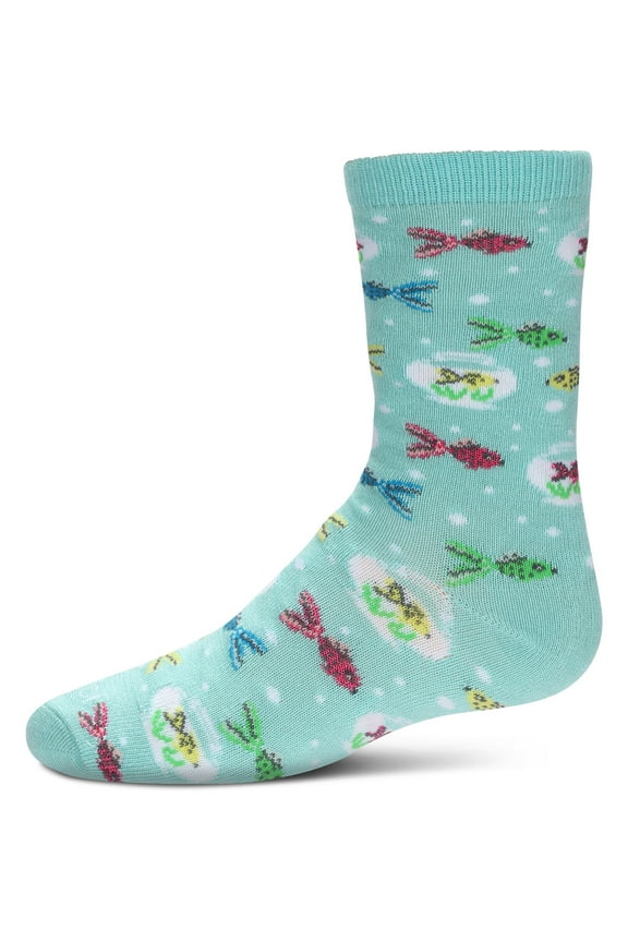Kids' Goldfish Rayon From Bamboo Crew Socks, 5-6, Aqua