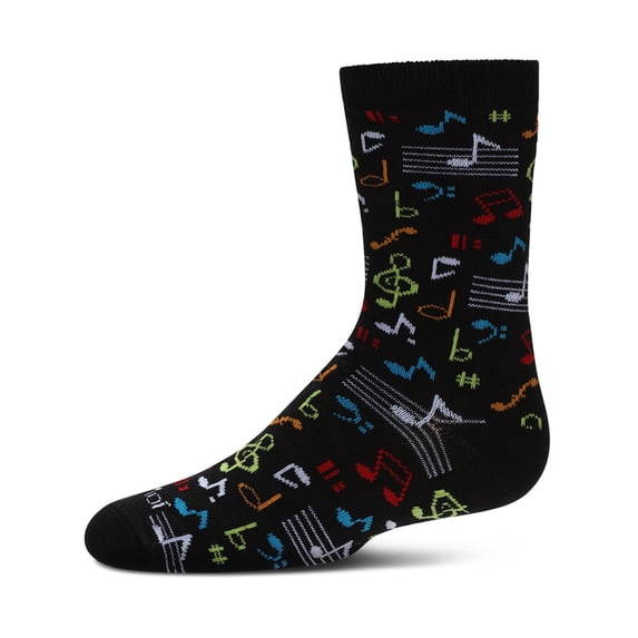 MeMoi Kids' Musical Notes Bamboo Crew Socks, 5-6, Black
