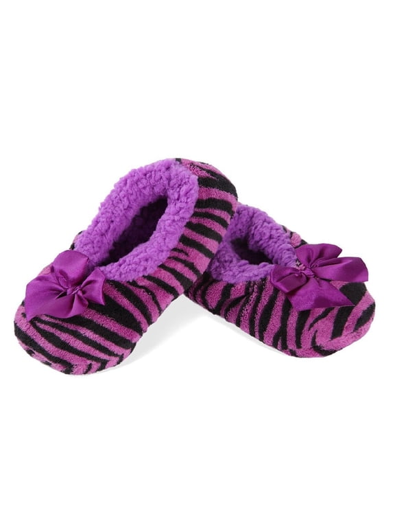 Kids' Party Animal Zebra Stripe Slippers (Medium, Purple)