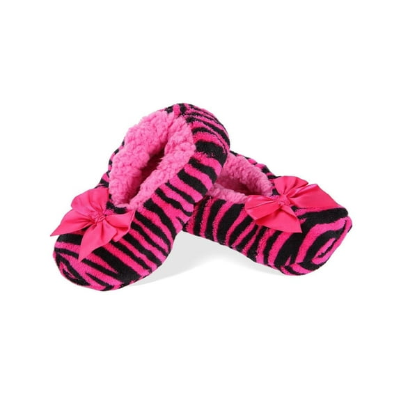 MeMoi Kids' Party Animal Zebra Stripe Slippers, Small, Fuchsia