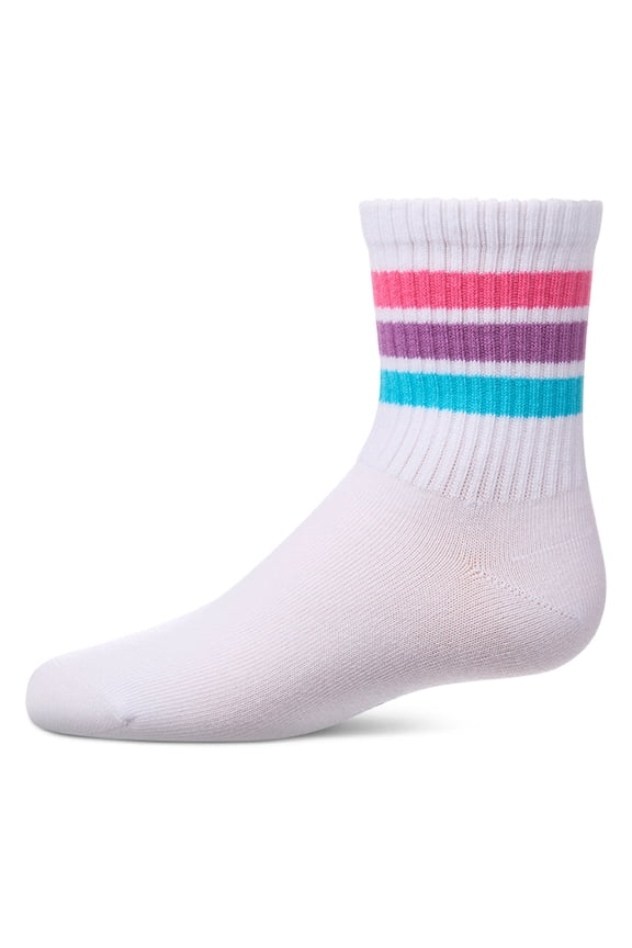 Kids Ribbed Cotton-Rich Triple-Stripe Varsity Crew Sock - Girls - Female, 4, White- Pastel
