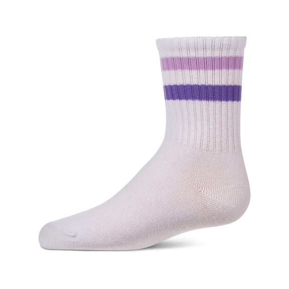 MeMoi Kids Ribbed Double-Stripe Cotton-Blend Varsity Crew Socks - Girls - Female, 2, Purple