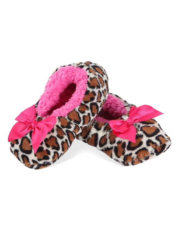 Kids' Spotted Leopard Non-Skid Slippers (Small, Tan)