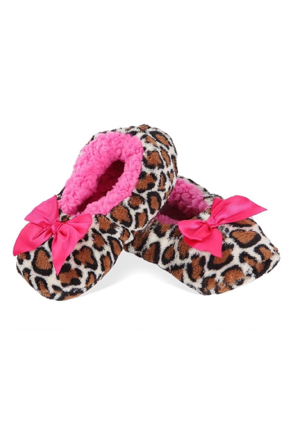 Kids' Spotted Leopard Non-Skid Slippers (Small, Tan)