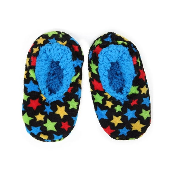 MeMoi Kids' Starry Sky Sherpa-Lined Non-Skid Slippers, Large, Black