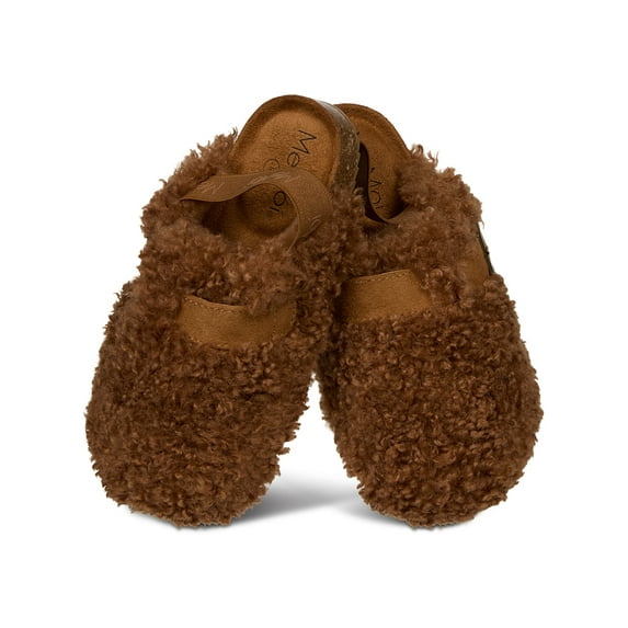 MeMoi Kids Teddy Faux-Sherpa Ankle-Strap Slipper (XL, Black)
