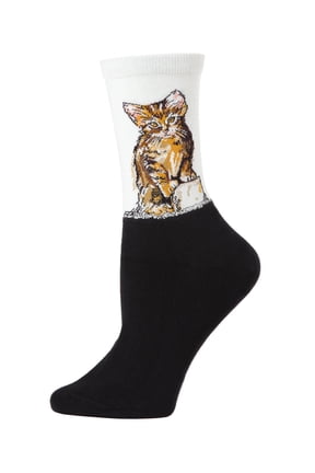 Kitten Limited Edition Art Crew Socks | Fun Socks by MeMoi One Size / Light Gray