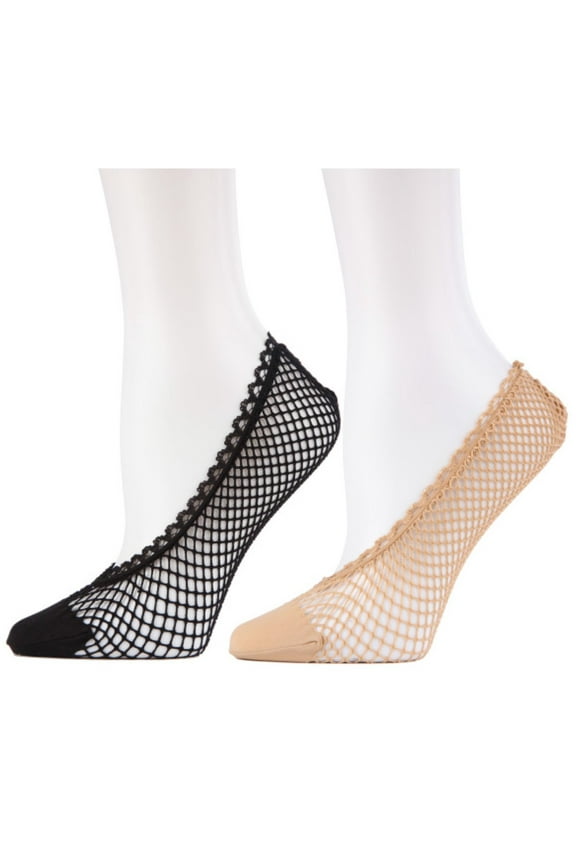 Knit Net Fishnet Sock Liners 2 Pack - Womens - Female, One Size, Black-Black