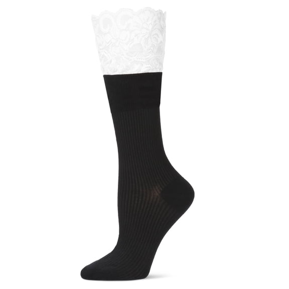 MeMoi Women's Delicate Lace Slant Ribbed Crew Socks - Womens - Female, One Size, Taupe Heather