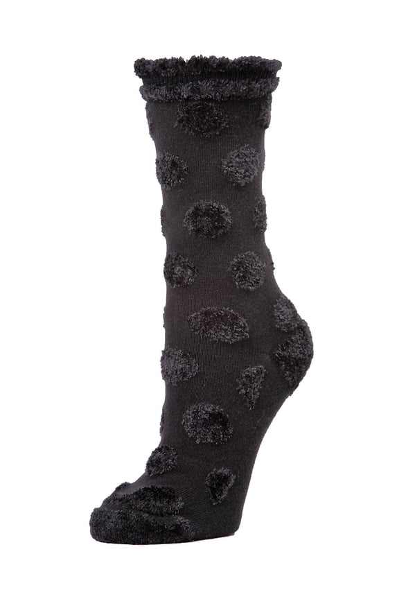 Laghetto Fuzzy Polka Dot Cotton Blend Crew Socks - Womens - Female, 9-11, Winter White