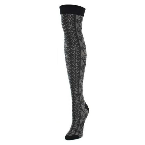 MeMoi Leaf Vine Cotton Blend Over the Knee Sock - Womens - Female, One Size, Taupe Heather