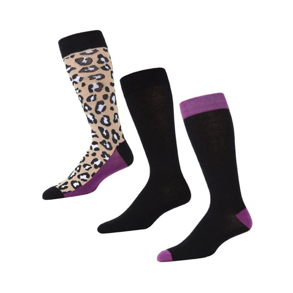 MeMoi Leopard Pane Cotton Blend Crew Sock 3 Pack - Mens - Male, 10-13, Black-Grape