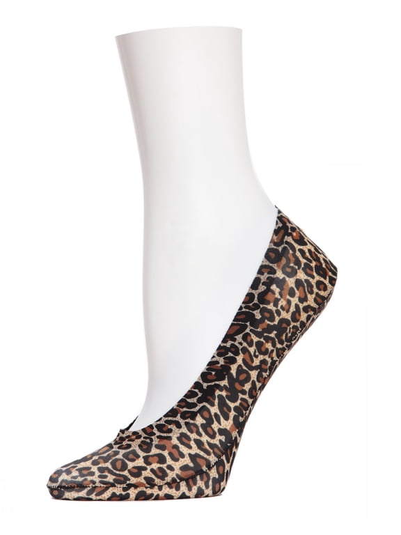 Leopard Print No-Show Liner Socks - Womens - Female, One Size, Naturel