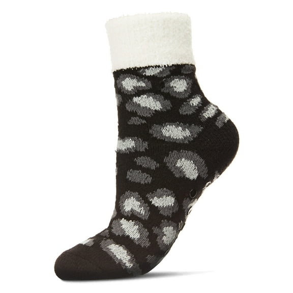 MeMoi Leopard Print Yummy Fuzzy Sock - Womens - Female, One Size, Black