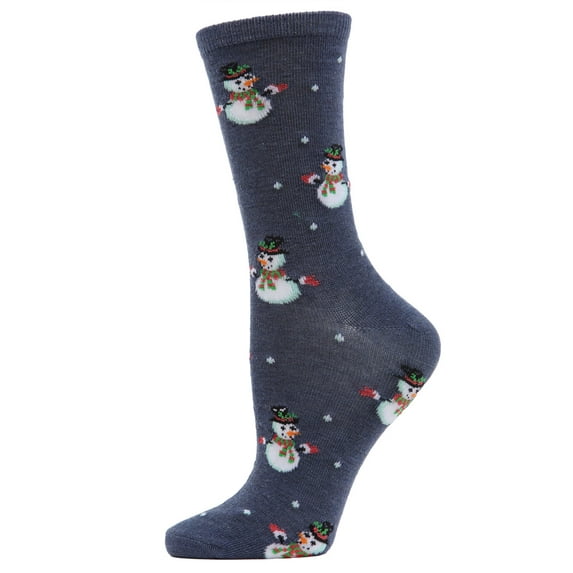 MeMoi Women's Let it Snowman Holiday Crew Socks - Womens - Female, 9-11, Denim Heather