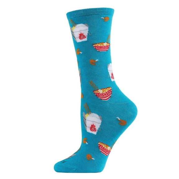 MeMoi Let's Order Takeout Bamboo Blend Crew Socks - Womens - Female, 9-11, Deep Lagoon