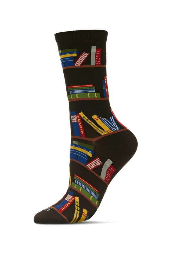 Let's Read Bookshelf Bamboo Blend Crew Sock - Womens - Female, 9-11, Black