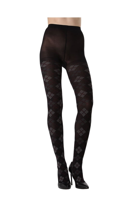 Light Control Argyle Opaque Tights - Womens - Female (Small/Medium, Black)
