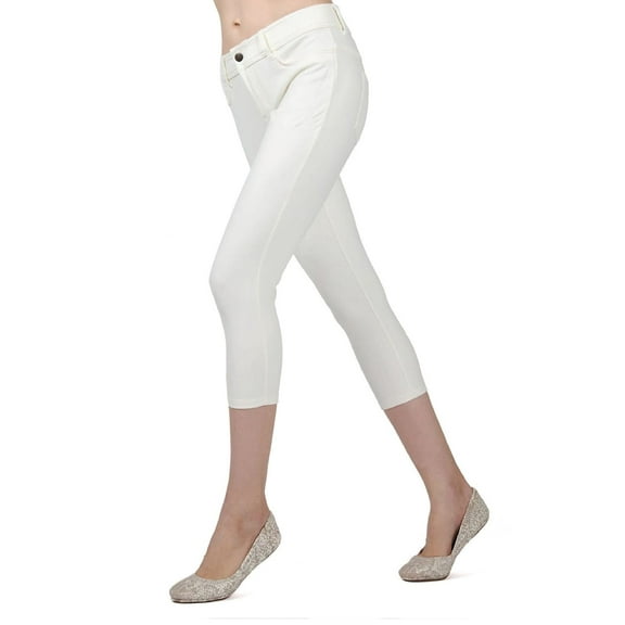 MeMoi Light Ponte Cotton Blend Capri Leggings - Womens - Female, Small, Ivory