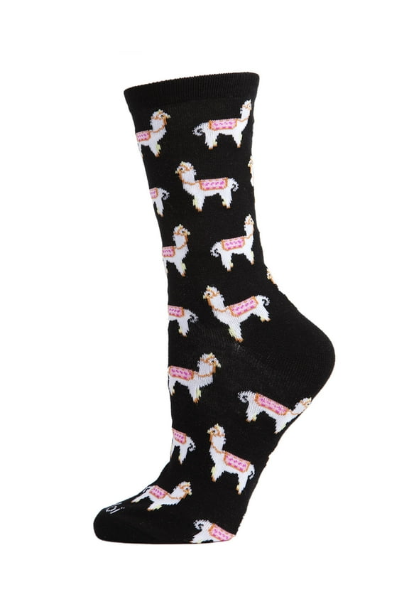 Llamas Bamboo Blend Crew Socks - Womens - Female, One Size, Black