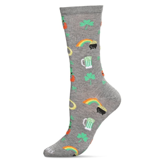 MeMoi Women's "Luck Of The Irish" Rayon Blend Novelty Crew Sock - Womens - Female, 9-11, Med Gray Heather