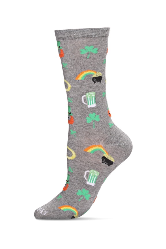 Women's "Luck Of The Irish" Rayon Blend Novelty Crew Sock - Womens - Female, 9-11, Med Gray Heather