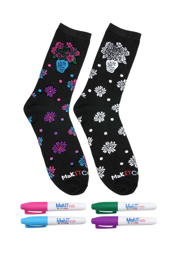 MakIT Color Your Own Floral Crew Sock Marker Kit, One Size, Cat